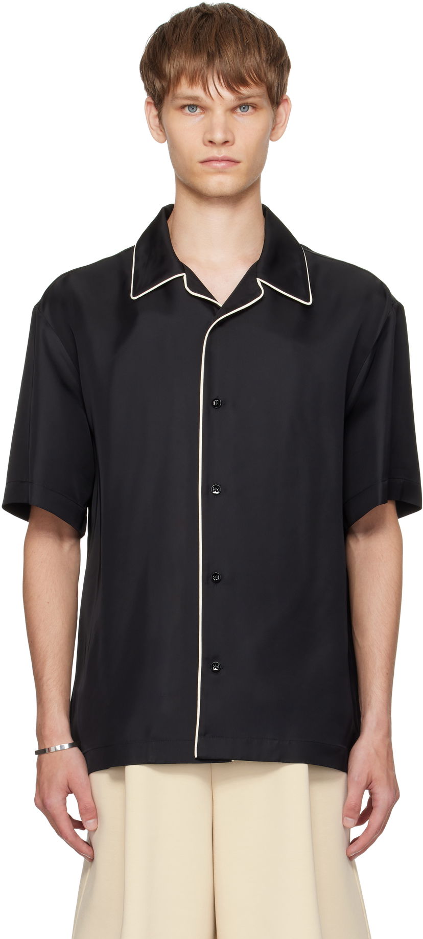 Skjorta Jil Sander Jil Sander Fluid Viscose Camp Collar Shirt Svart | J61DL0062_J65280