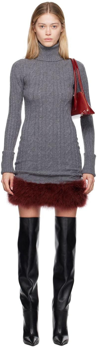 Klä Blumarine Blumarine Turtleneck Dress With Fur Grå | A422A505A