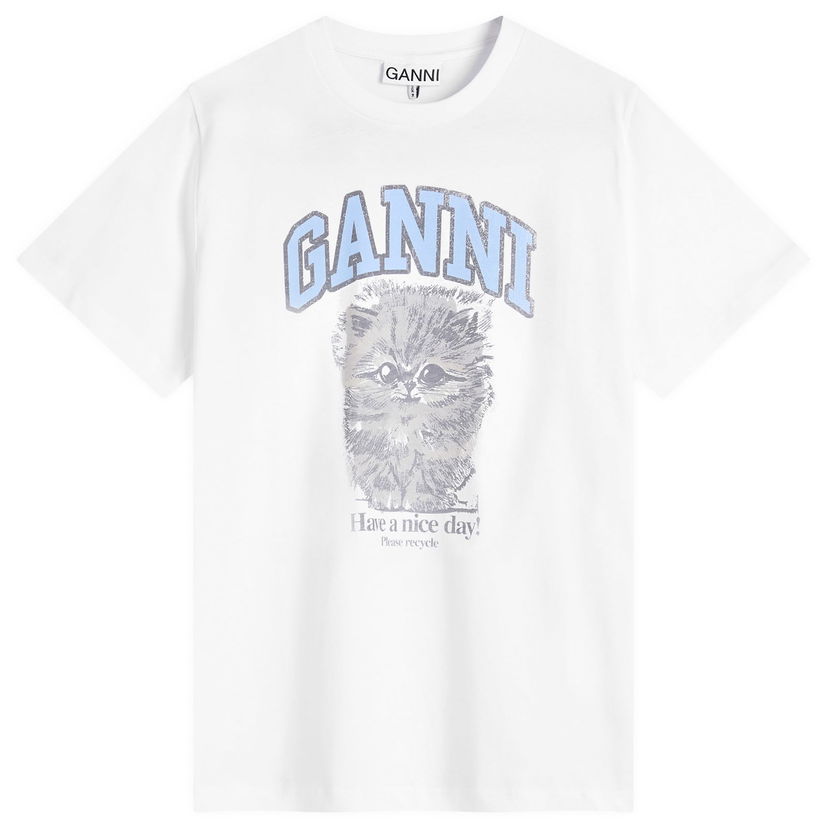 T-shirt GANNI GANNI Kitty Margot Relaxed T-Shirt, Size L Vit | T4272-151