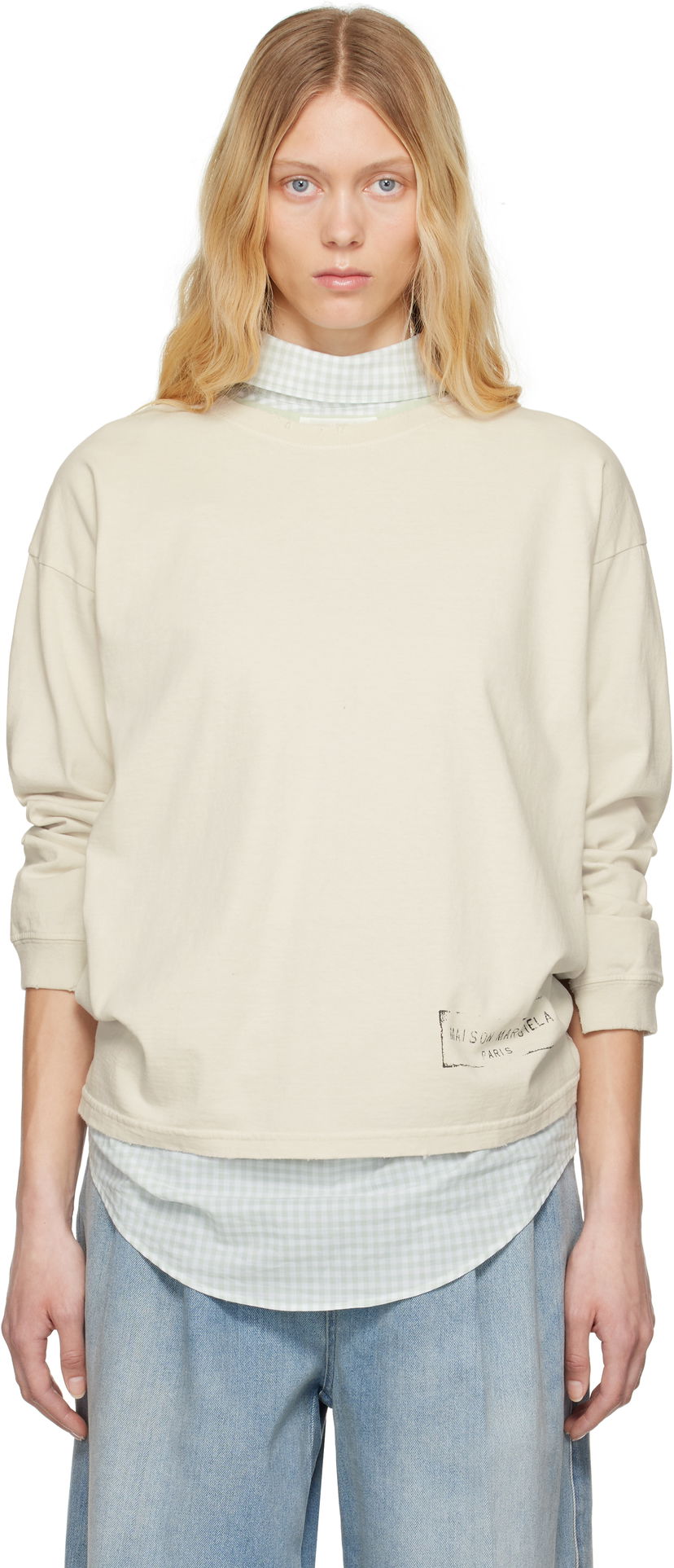 Sweater Maison Margiela Maison Margiela Printed Logo Long Sleeve T-Shirt Beige | S51GC0535 S24567