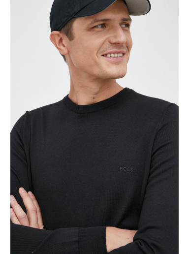 Sweater BOSS Wool Sweater Logo Svart | 50476364