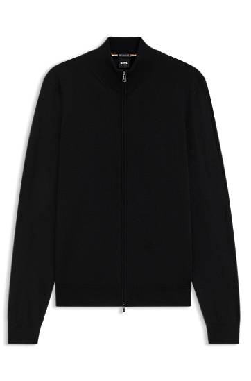 Sweater BOSS Virgin Wool Regular-Fit Cardigan Svart | 50468254