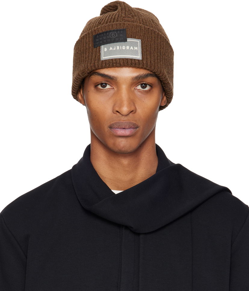 Mössa Maison Margiela MM6 Maison Margiela Logo Patch Beanie Brun | SH0TB0001 M13138