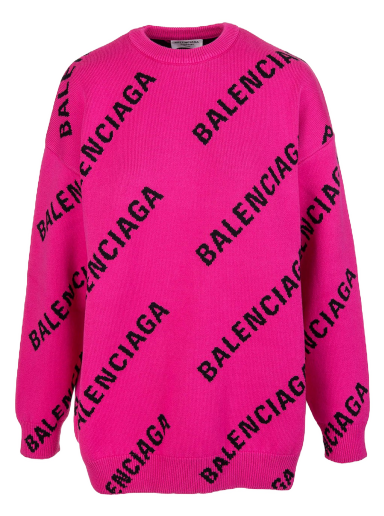 Sweater Balenciaga Oversized Intarsia All Over Logo Crewneck Rosa | 657528T32001401