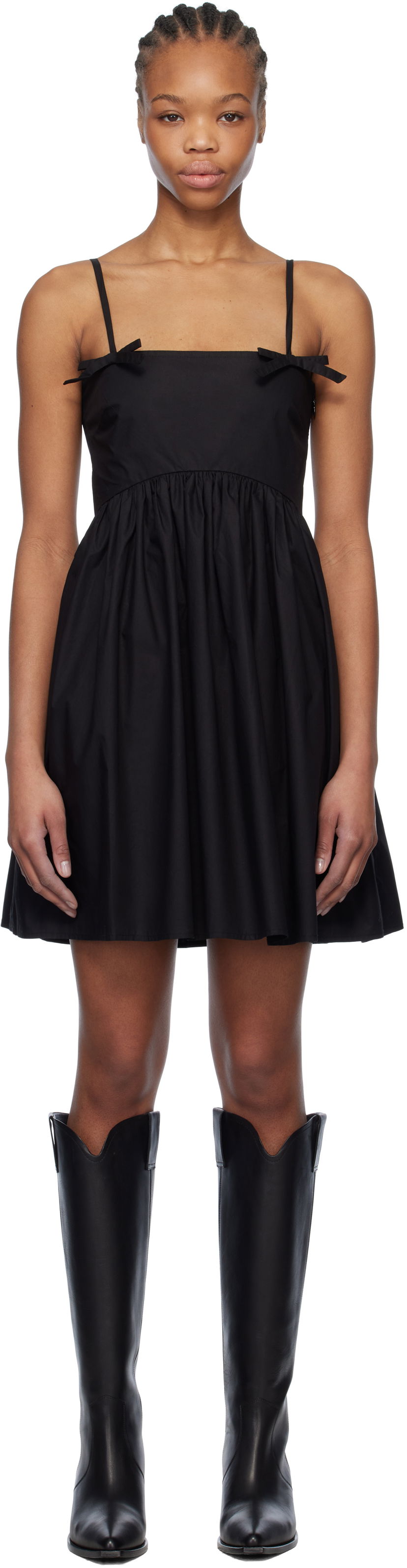 Klä GANNI Ganni Cotton Poplin Strap Mini Dress Svart | W0194