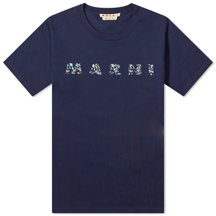 T-shirt Marni Floral Logo T-Shirt Mörkblå | HUMU0198PQ-USCW21-FLB99