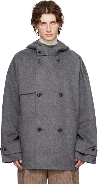 Rockar JW Anderson JW Anderson Oversized Hooded Double-Breasted Felted Peacoat Grå | CO0342-PG1559, 0