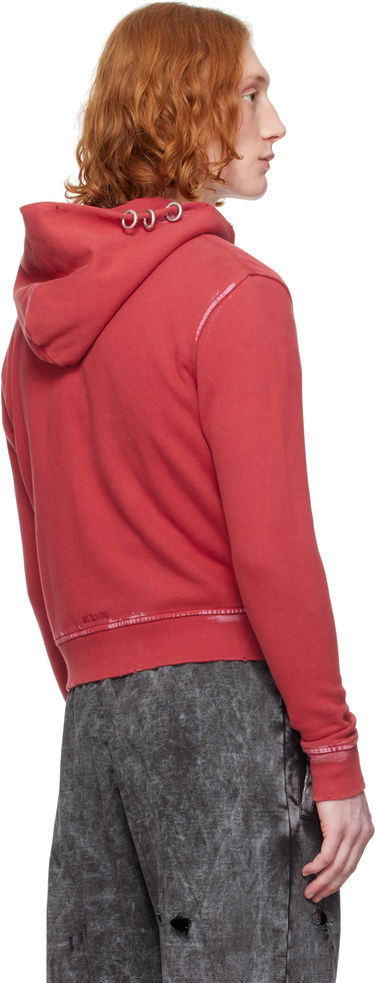 Sweatshirt We11done We11done Pierced Zip-Up Hoodie Röd | WD-TJ0-25-821-U-RD, 2