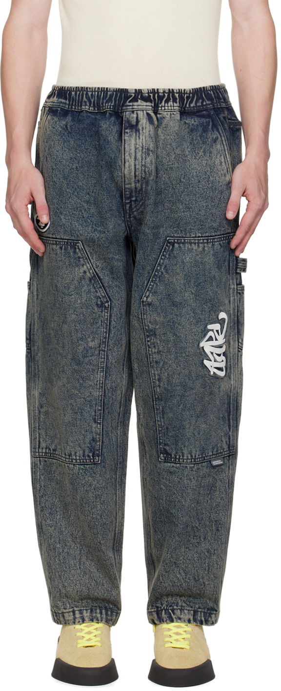 Cargo byxor AAPE by A Bathing Ape AAPE by A Bathing Ape Embroidered-Logo Carpenter Jeans Blå | AAPPTMA682XXMBKC