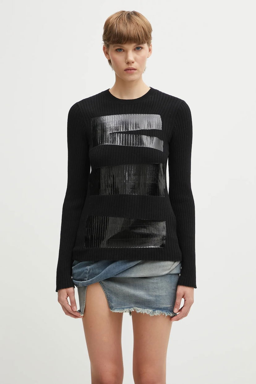 Sweater Maison Margiela MM6 Maison Margiela Ribbed Wool Blend Long-Sleeve Sweater with Shiny Panels Svart | S62HL0041.M13196.900S