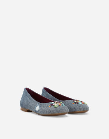 Sneakers och skor Dolce & Gabbana Dolce & Gabbana Patchwork Denim Embellished Ballet Flats (24-38) Blå | D10510AR1428C609, 1