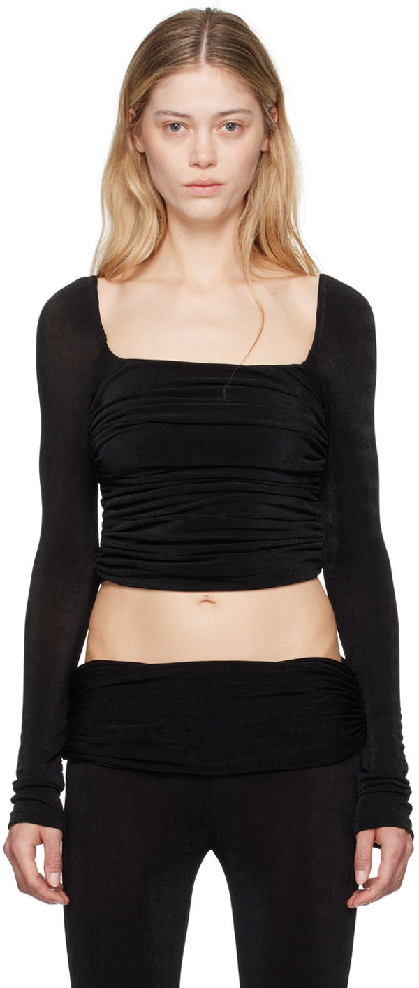 Crop top GUIZIO Guizio Crisia Ruched Long Sleeve Top Svart | P24111K066