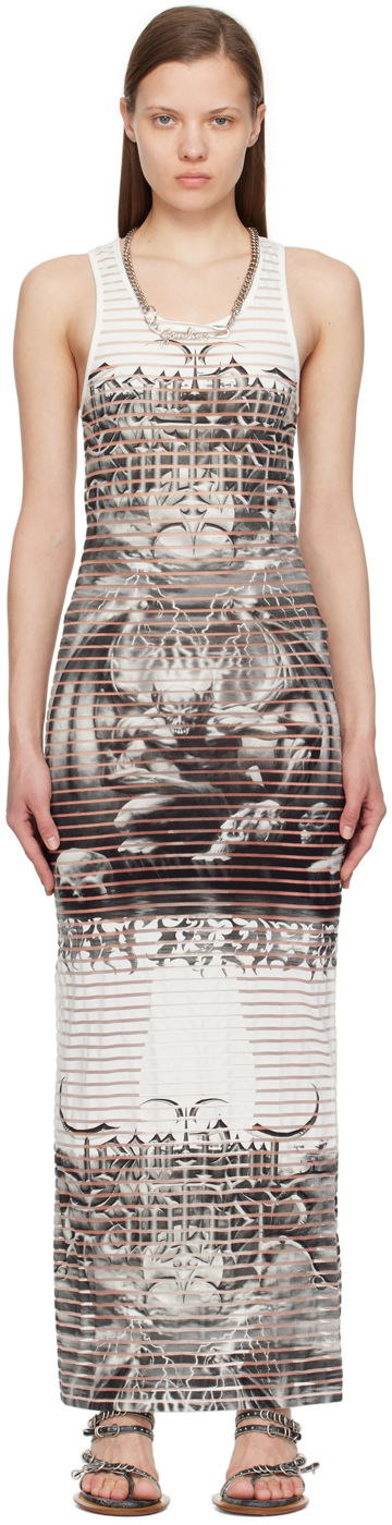 Klä Jean Paul Gaultier Graphic Print Scoop Neck Maxi Dress Vit | 24/25-F-RO158-J544-0100