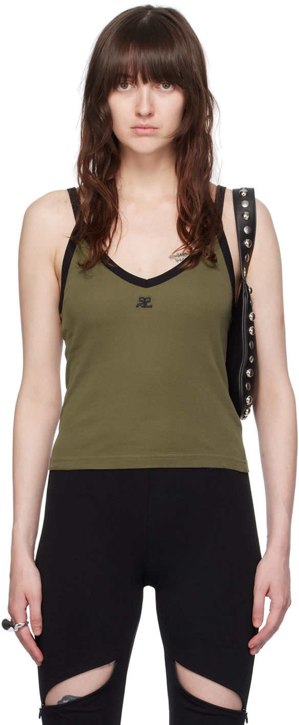 Linne Courrèges Slim V-Neck Tank Top Grön | 224JDE075JS0070