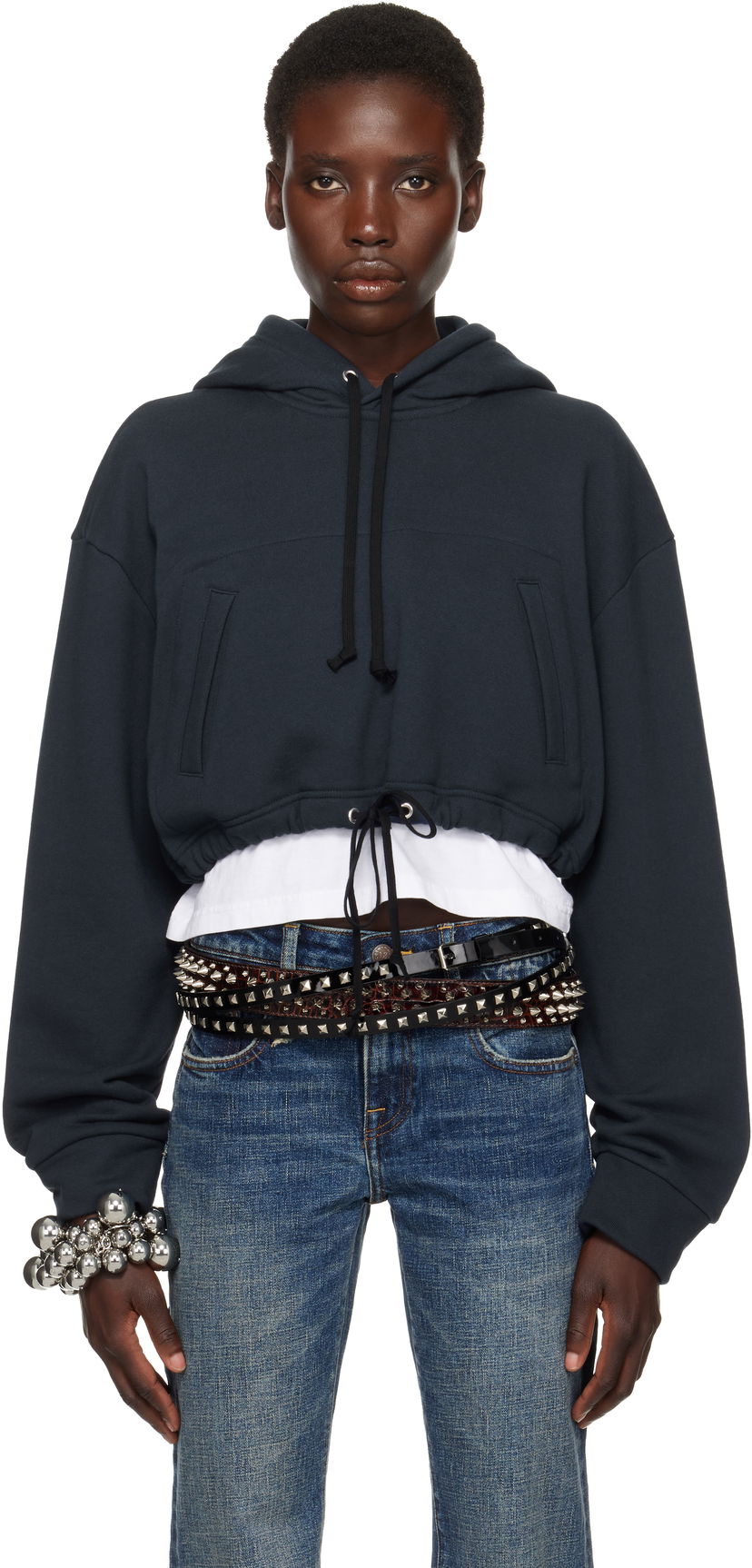 Sweatshirt Comme des Garçons Comme des Garçons Girl Cotton Back Pile Cropped Hoodie Mörkblå | NO-T016-051-1