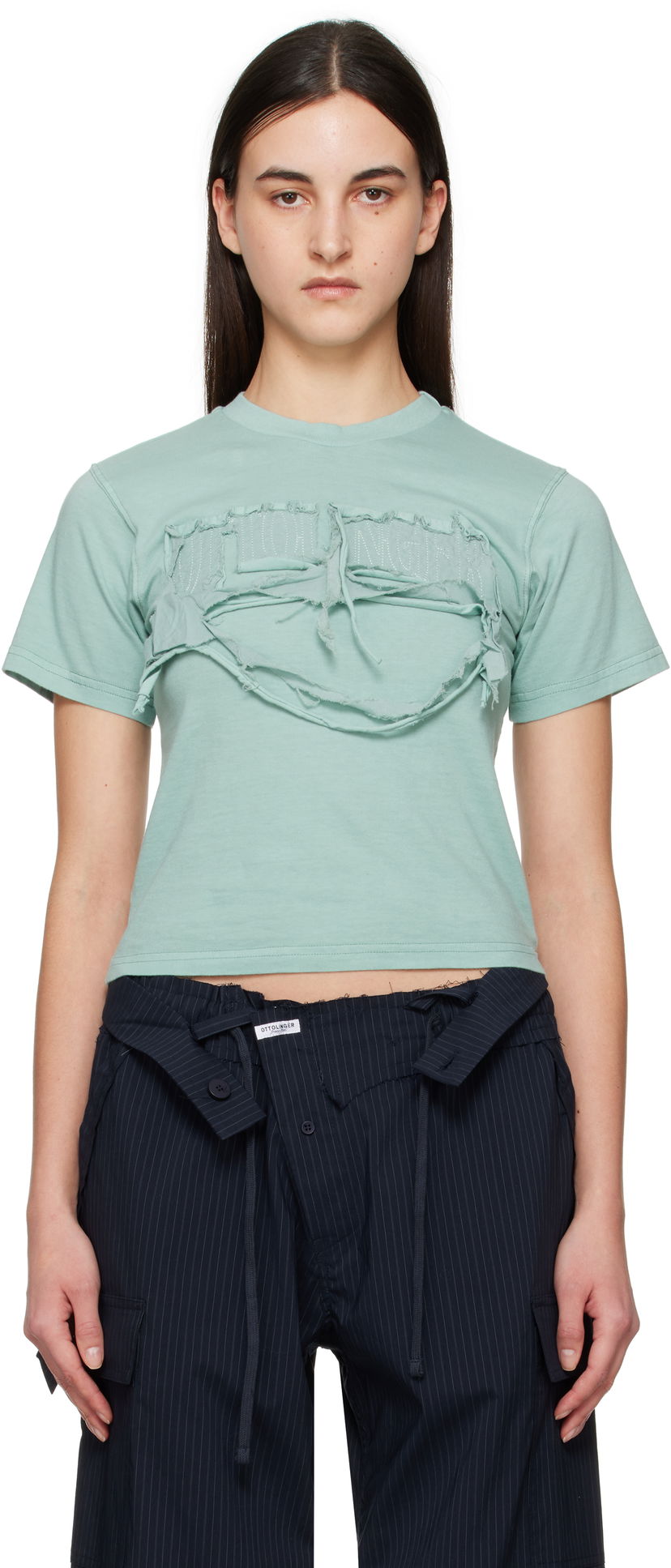Crop top Ottolinger Ottolinger Distressed Fitted T-Shirt Grön | 11510191502