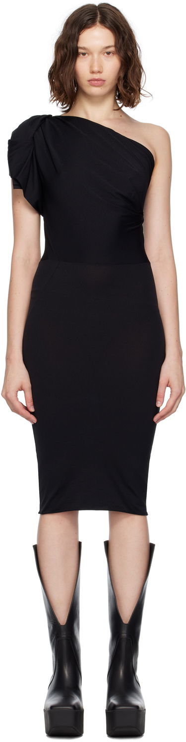 Klä Rick Owens Concordians Twist One-Shoulder Midi Dress Svart | RP02E4521 JN, 0