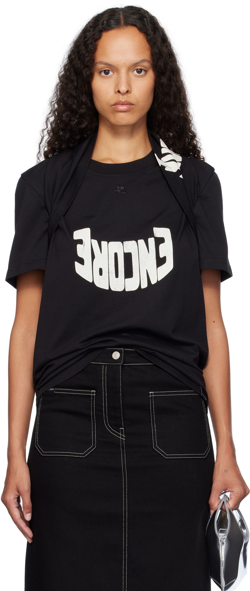 T-shirt Courrèges Encore Print Cotton T-shirt Svart | 324JTO332JS0112