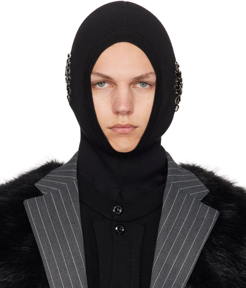 Mössa Simone Rocha Simone Rocha Merino Silk Knit Balaclava with Crystal Embellishments Svart | KMK5MB 0647