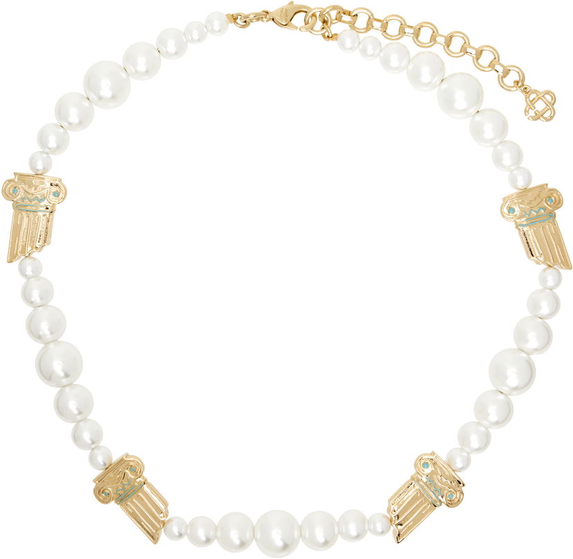 Halsband Casablanca Faux-Pearl Column Necklace with Gold Accents Vit | APS25-JW-260-01
