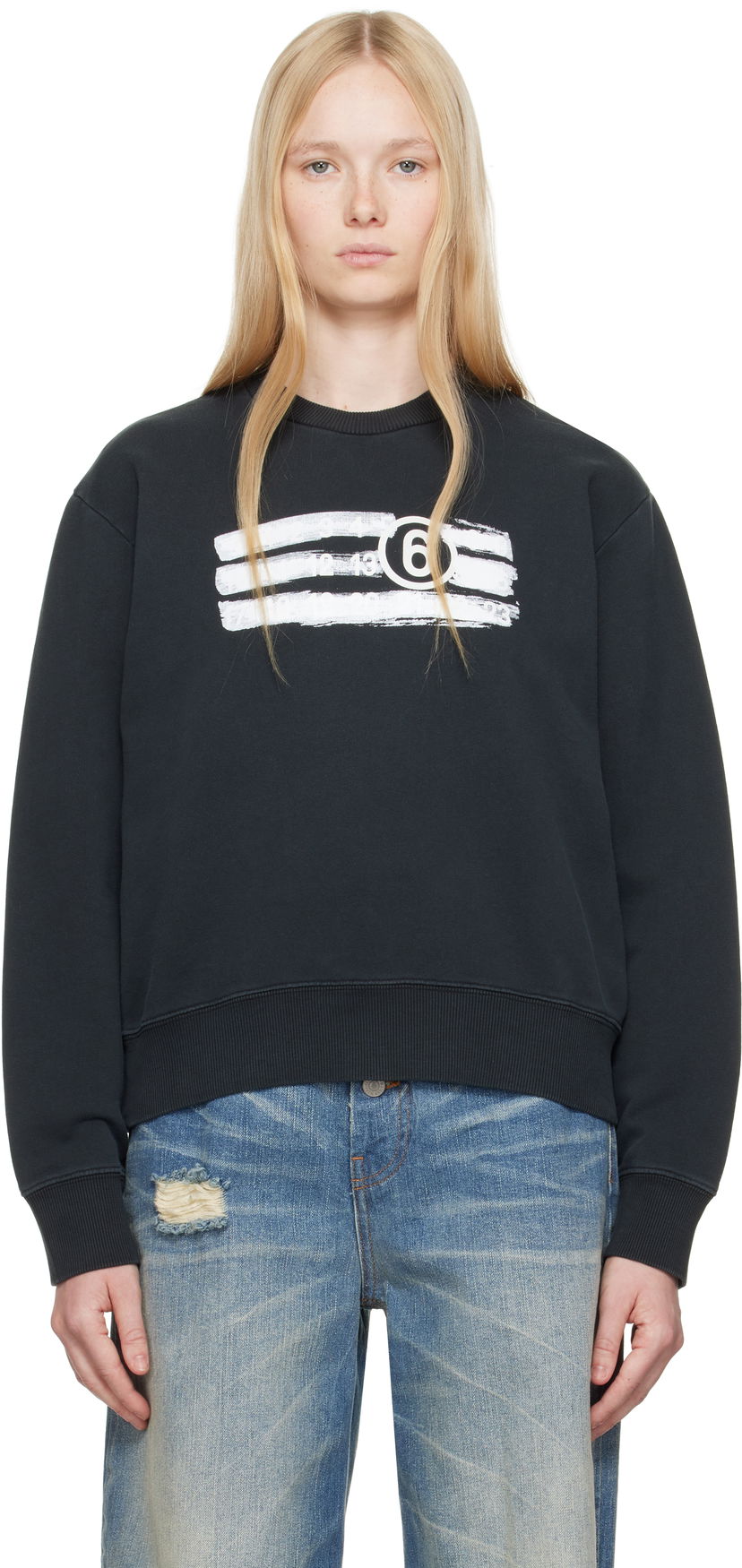 Sweater Maison Margiela MM6 Maison Margiela Unbrushed Jersey Sweatshirt Svart | S62GU0139 M25004