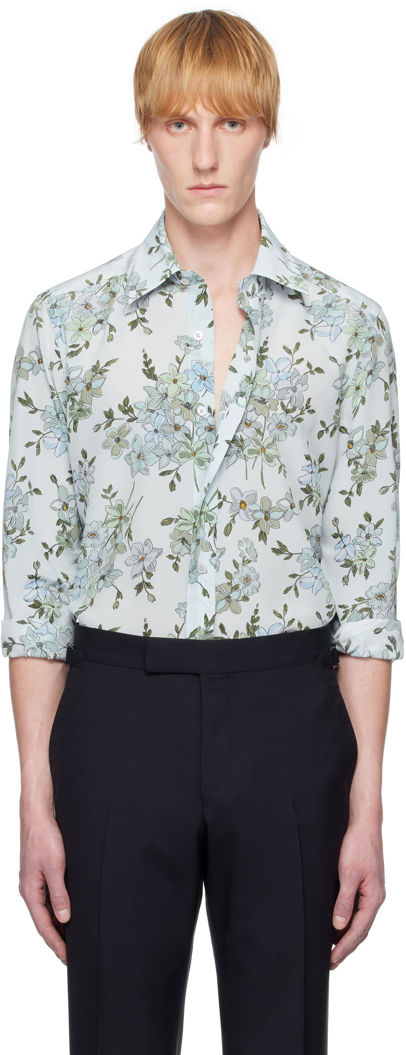 Skjorta Tom Ford TOM FORD Saint Tropez Floral Slim Fit Shirt Blå | HSG001-FMS057S25