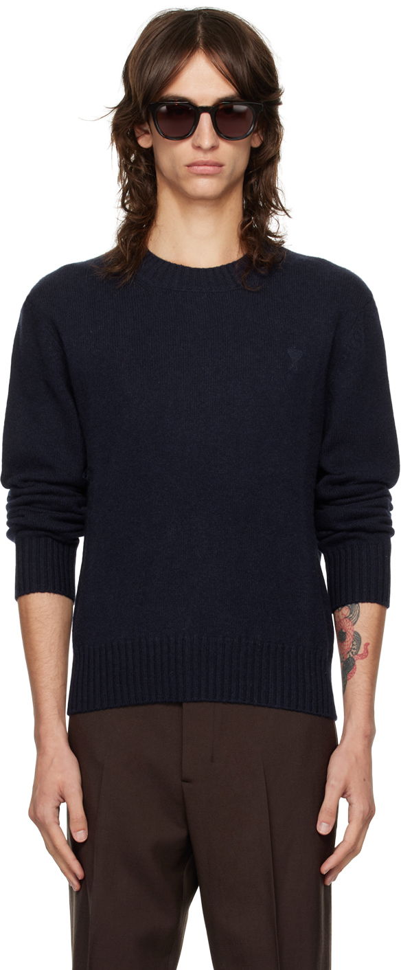 Sweater AMI Cashmere Crewneck Sweater Mörkblå | HKS057.005
