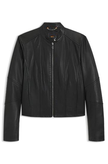 Jacka BOSS Leather jacket with stand collar Svart | 50545625