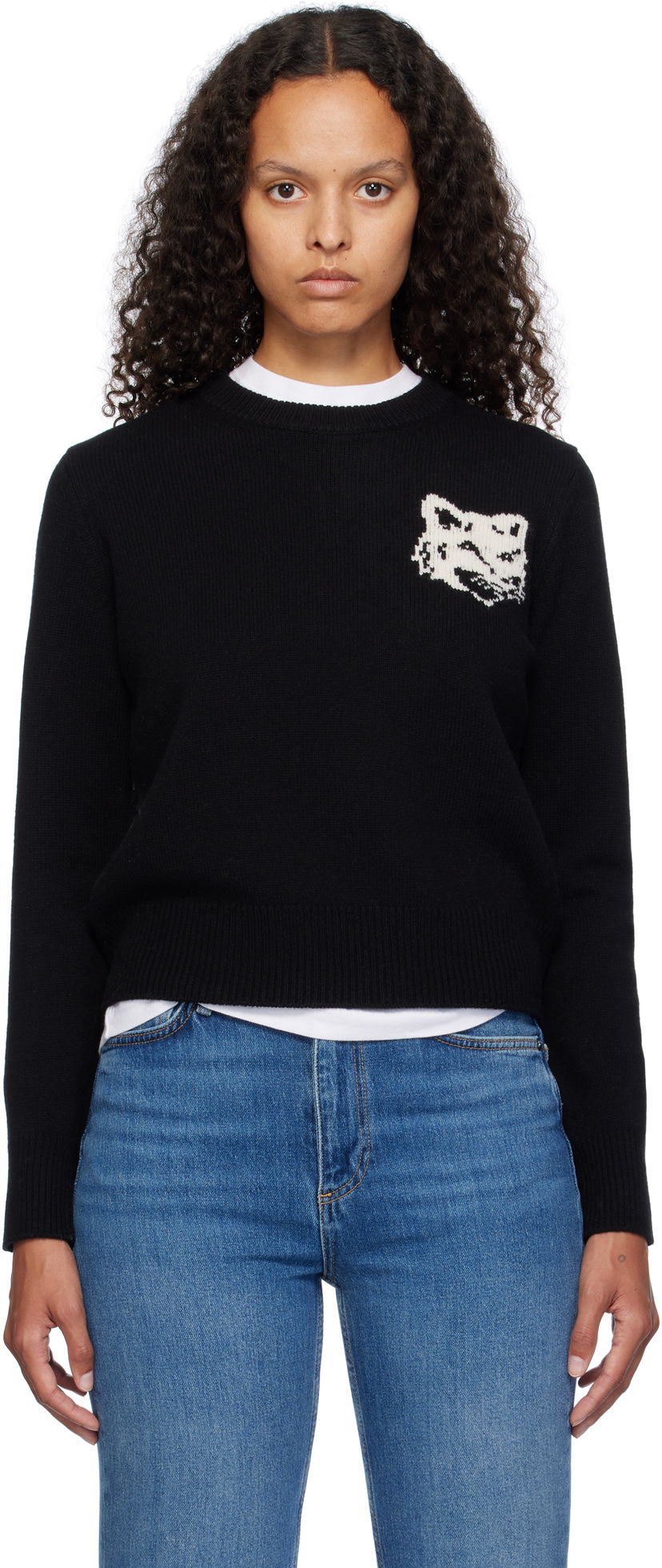 Sweater MAISON KITSUNÉ Fox Head Intarsia Comfort Sweater Svart | NW00808KM0329
