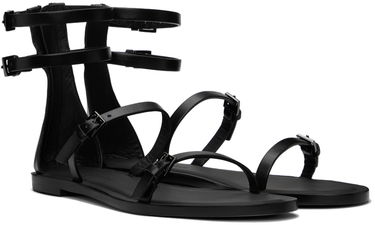 Sneakers och skor Max Mara Evegflat Designer Double Strap Leather Sandals Svart | 2414521032600, 3