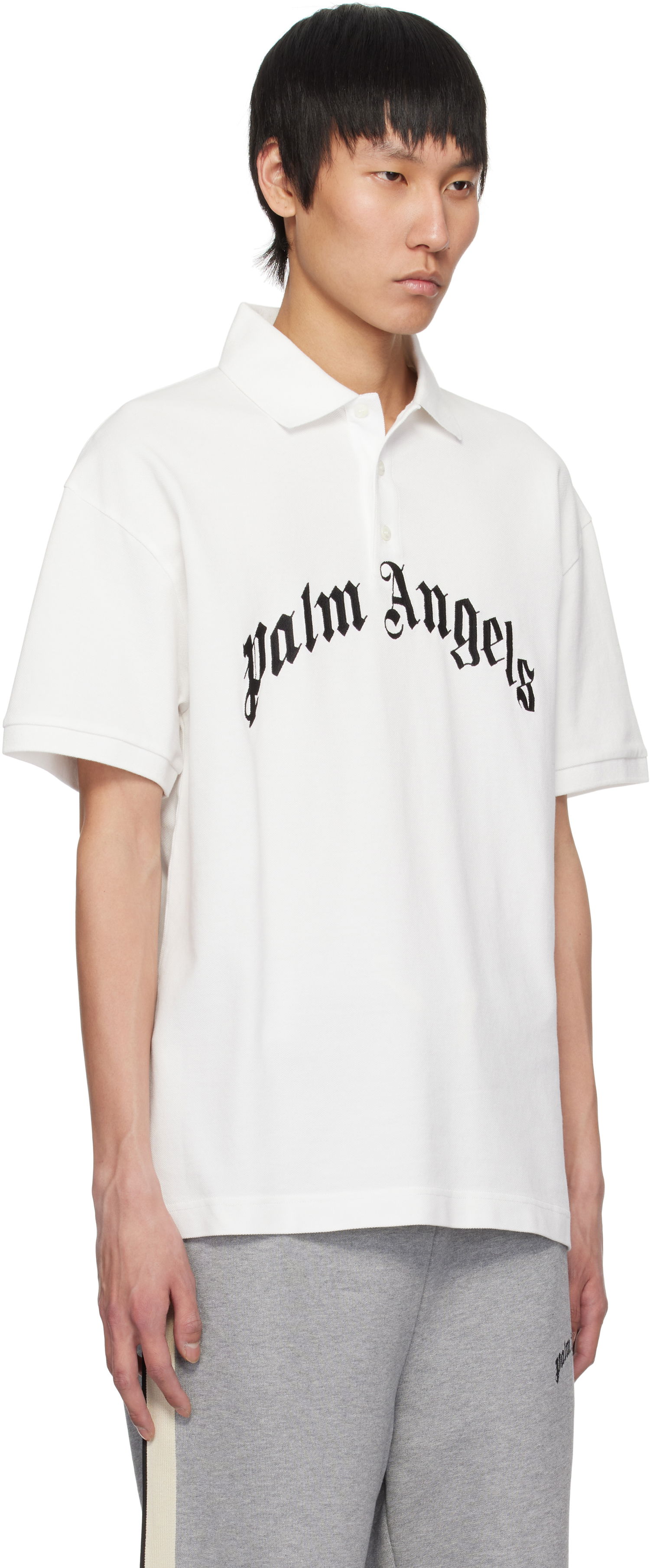 Polotröja Palm Angels Palm Angels Curved Logo Polo Vit | PMGB012S25FAB0030310, 1