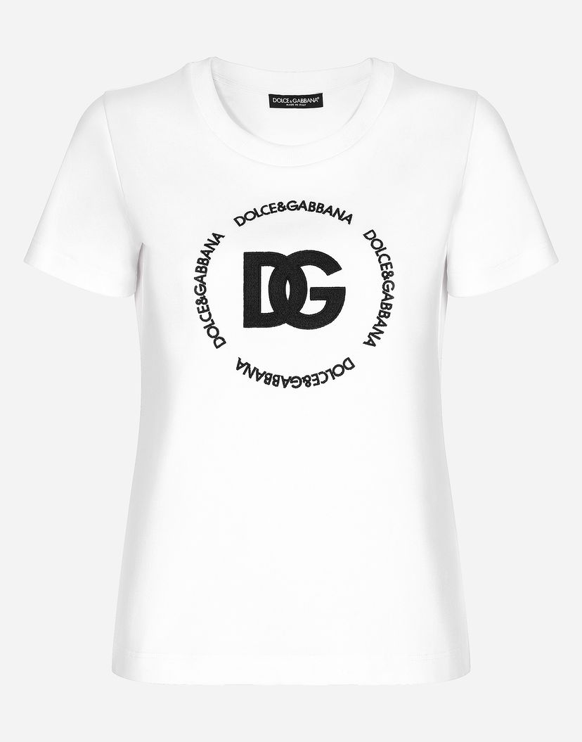 T-shirt Dolce & Gabbana Jersey T-shirt With Dg Logo Vit | F8T00ZGDB5UW0800