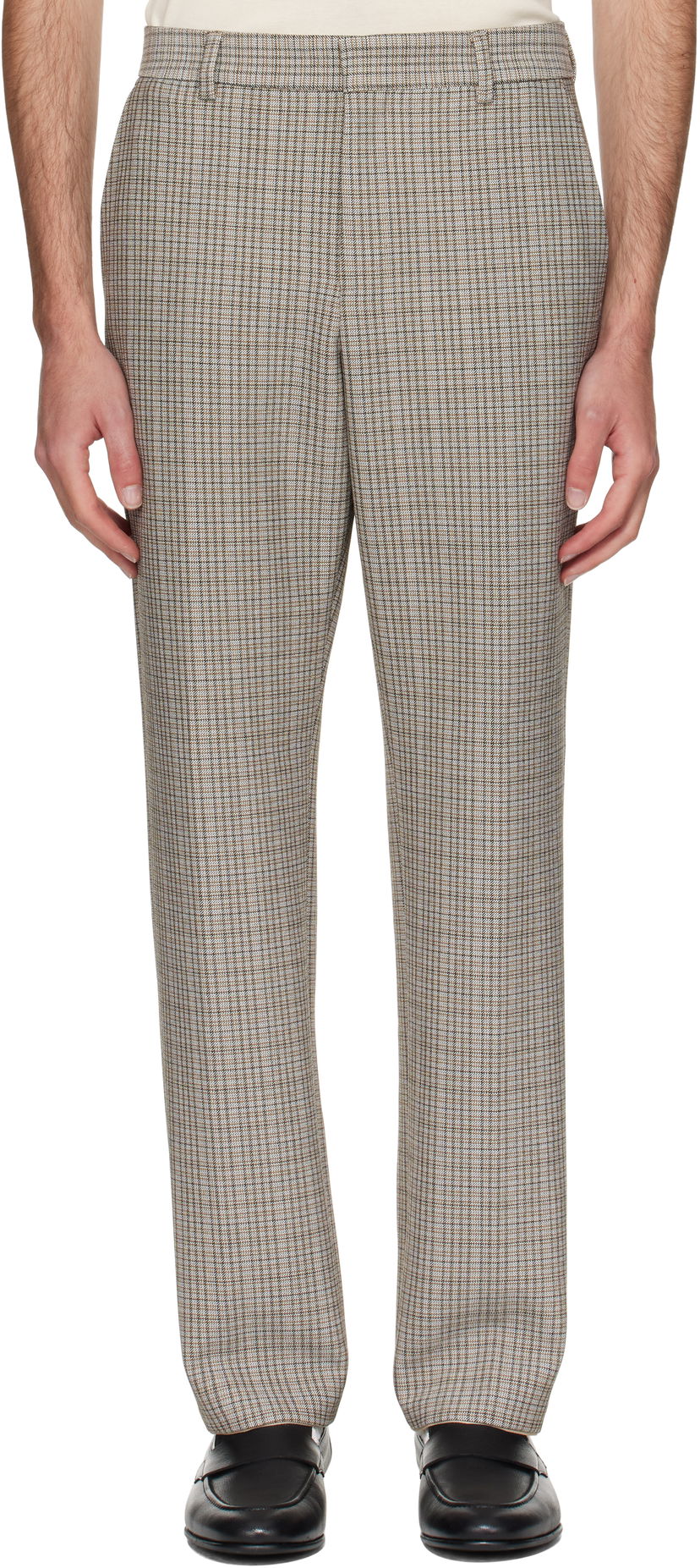 Byxor BOSS BOSS Relaxed-Fit Checked Stretch Trousers Brun | 50546061