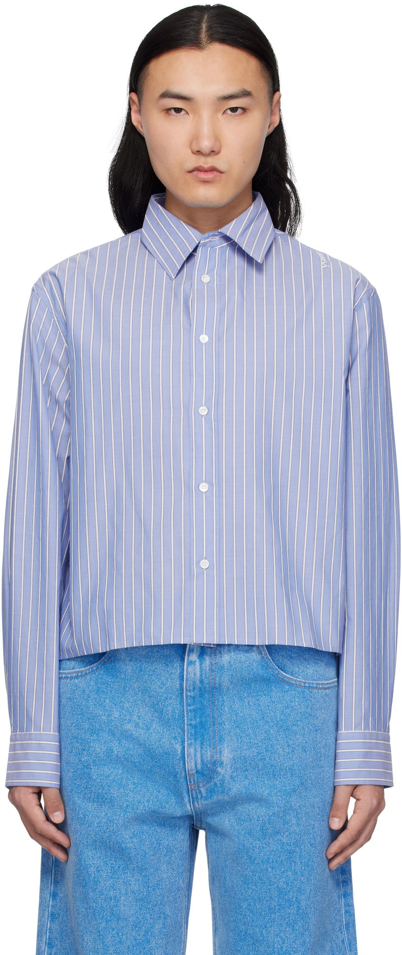 Skjorta Marni Marni Poplin Stripe Cropped Shirt Blå | CUMU0337S0 UTC455