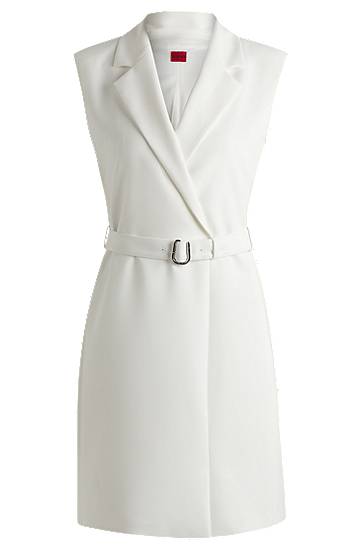 Väst BOSS Sleeveless Blazer Dress with Belt Vit | 50537609