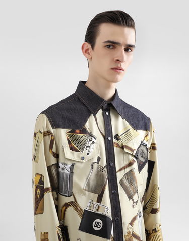 Skjorta Dolce & Gabbana Dolce & Gabbana Silk & Denim Lighter Print Shirt Beige | G5MO3DG8MD8S9001, 3
