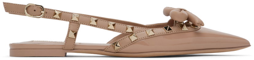 Klä Valentino Valentino Garavani Rockstud Bow Slingback Ballerina Flats Beige | 5W2S0IQ2TZE