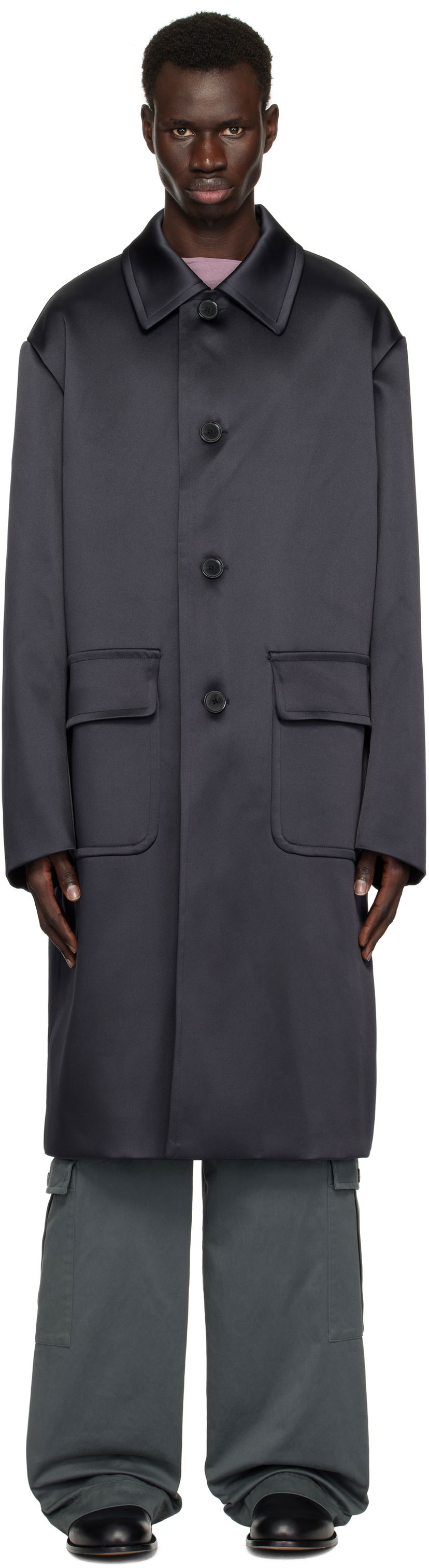 Rockar Dries Van Noten Dries Van Noten Loose Fit Mac Coat Mörkblå | 251-020210-1061