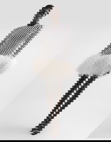 Klä Dolce & Gabbana Dolce & Gabbana Short Sequin Mesh Feather Trim Dress Vit | F60FCZFLSLDW0800, 1