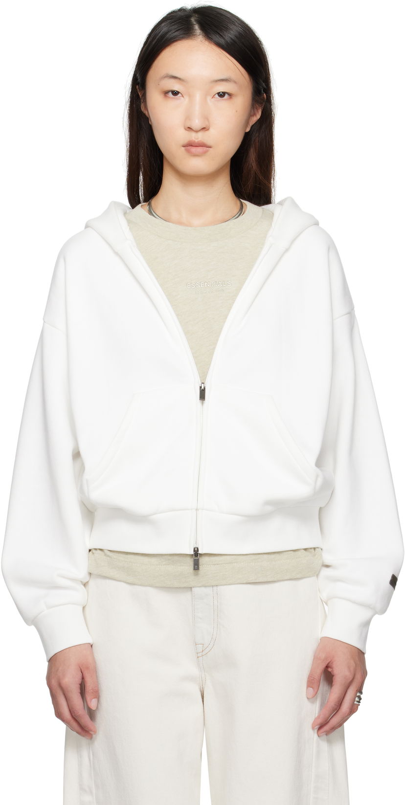 Sweatshirt Fear of God Fear of God ESSENTIALS Classic Fit Zip-Up Hoodie Vit | 192SP255094FW