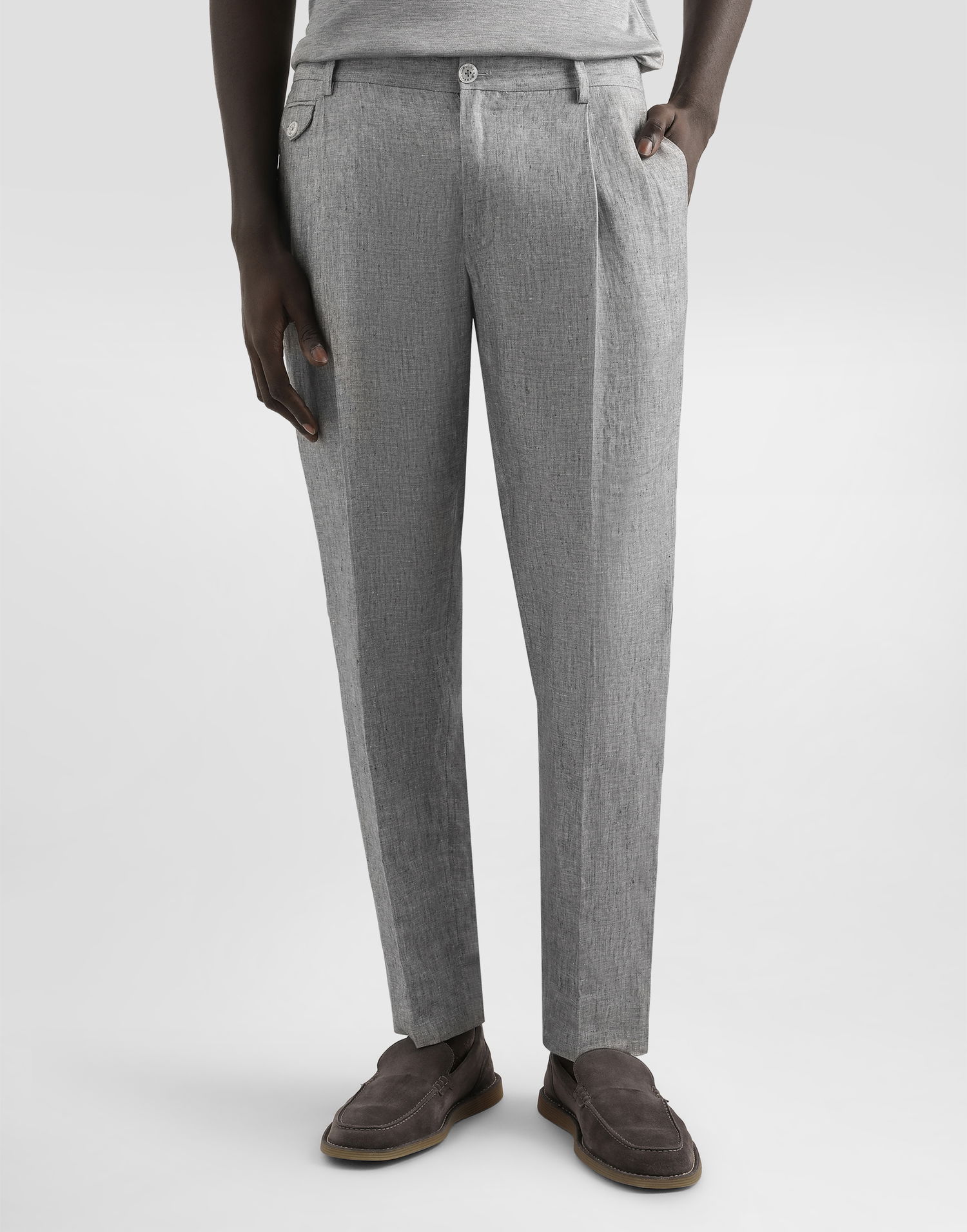 Byxor Dolce & Gabbana Dolce & Gabbana Washed Linen Canvas Cropped Trousers Grå | GV4EETFU4MFS8290, 1