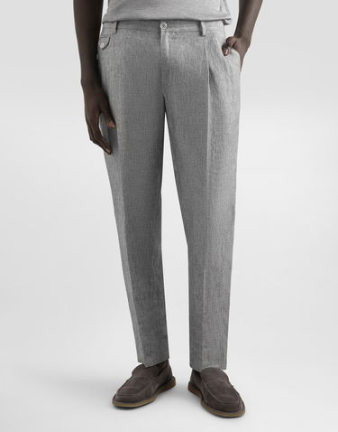 Byxor Dolce & Gabbana Dolce & Gabbana Washed Linen Canvas Cropped Trousers Grå | GV4EETFU4MFS8290, 1