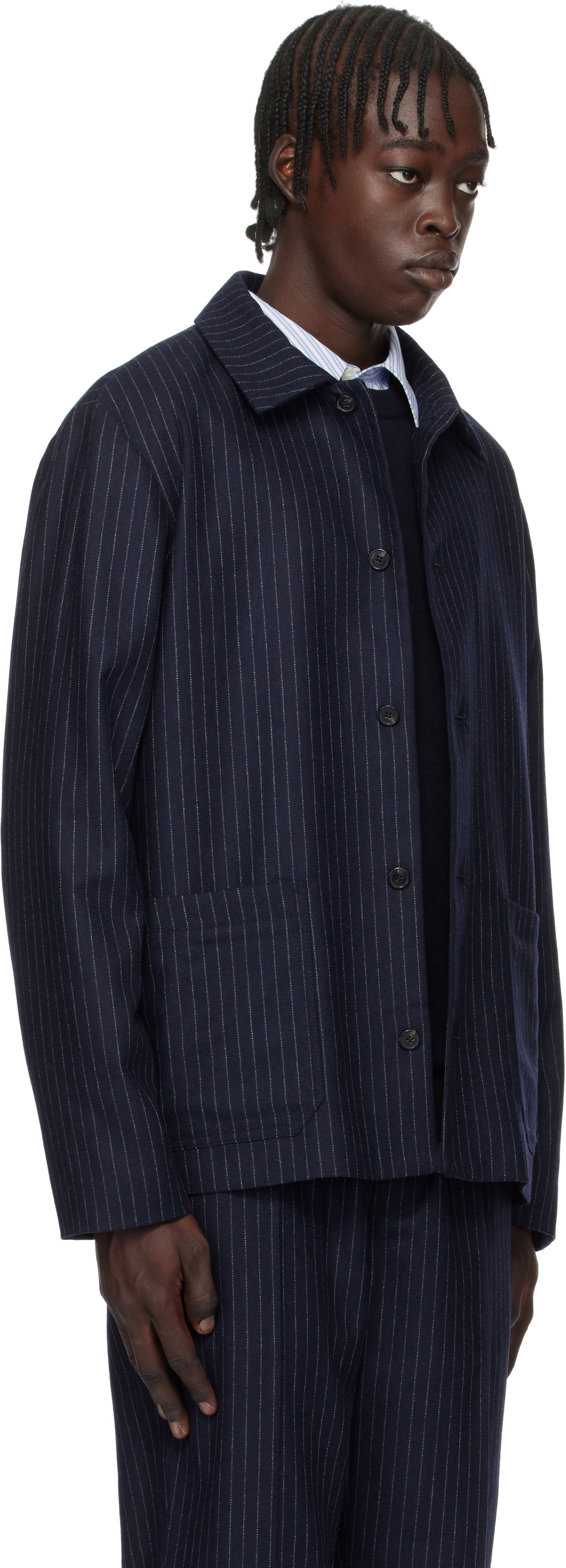 Bomberjacka A.P.C. Pinstripe Wool Jacket Mörkblå | WOARO-H03208, 1