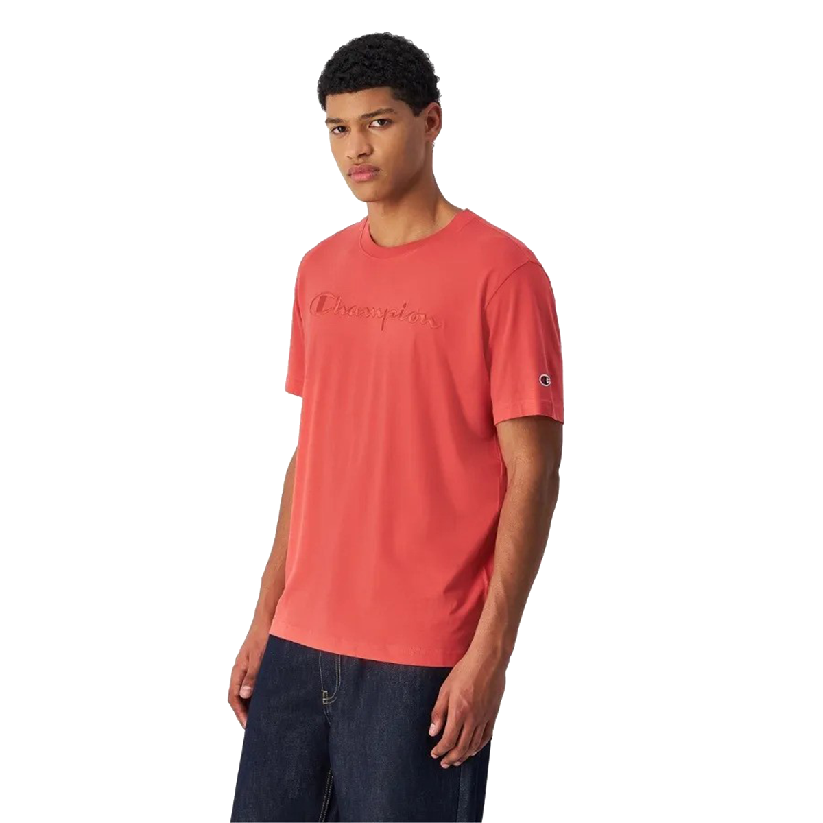 T-shirt Champion Short Sleeve T-shirt with Embossed Lettering Röd | 220273-RS068, 0