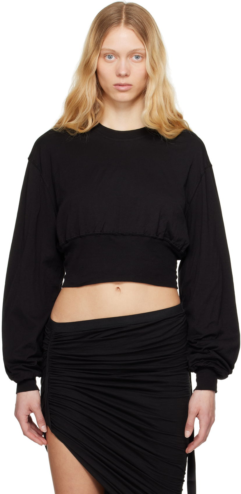 Sweater Rick Owens Rick Owens DRKSHDW Hollywood Tatlin Cropped Sweatshirt Svart | DS01E3225 BHDB