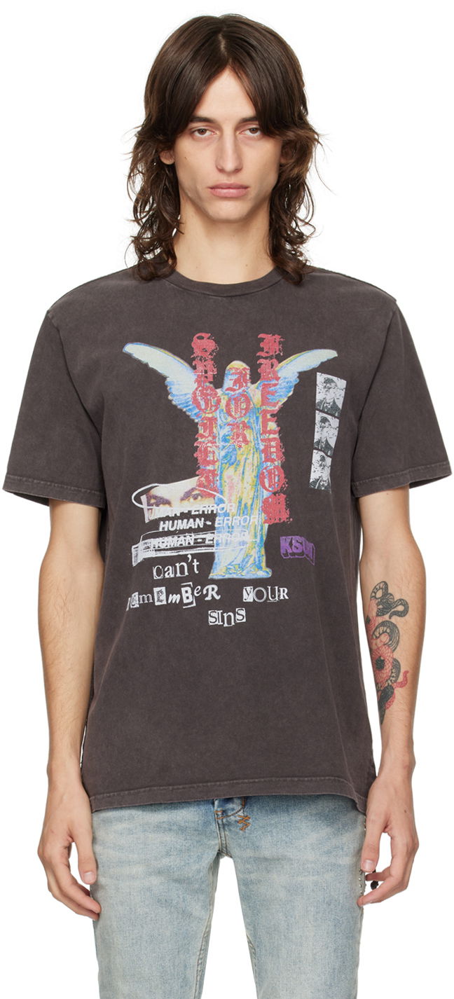 T-shirt Ksubi Brown Crewneck Sinners Kash T-Shirt Svart | MPF24TE001