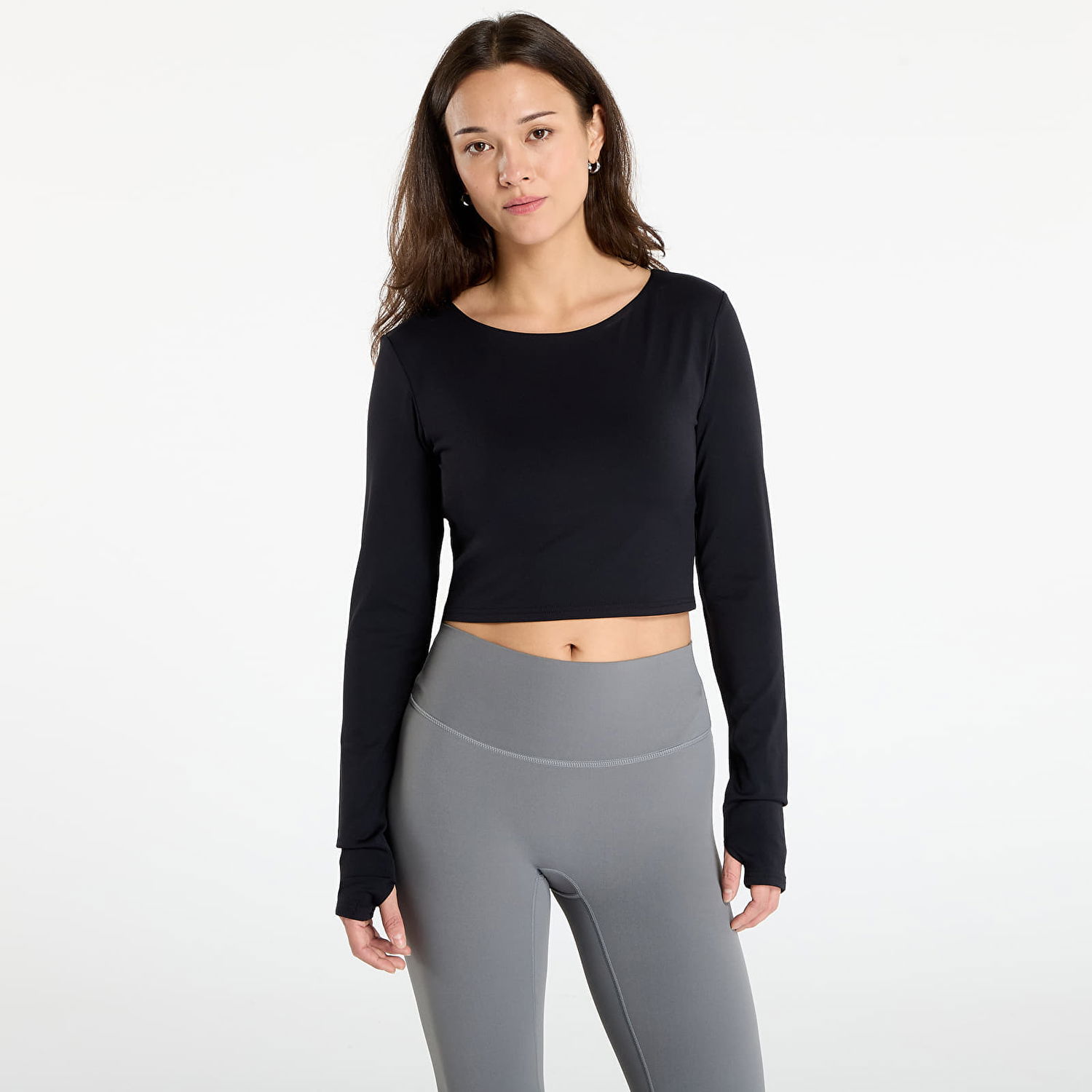 Crop top Urban Classics Sports Cropped Longsleeve Top with Thumbholes Svart | TB7807-00007, 0