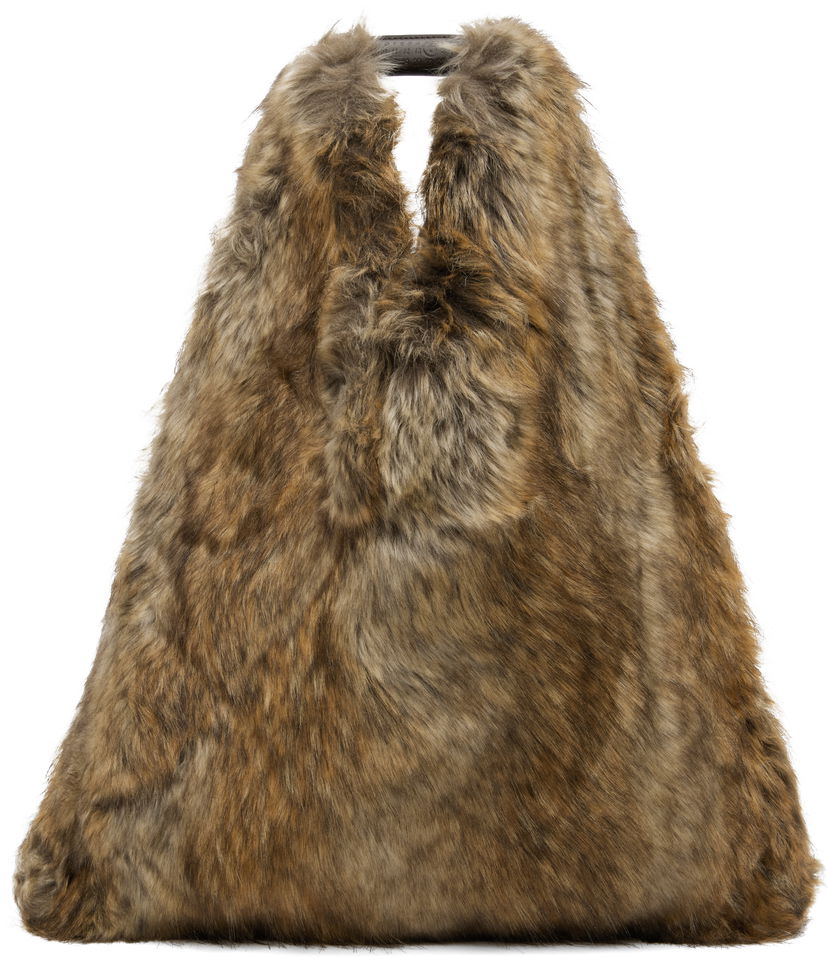 Tygpåse Maison Margiela MM6 Maison Margiela Satin and Faux-Fur Tote Brun | S54WD0039 P8486