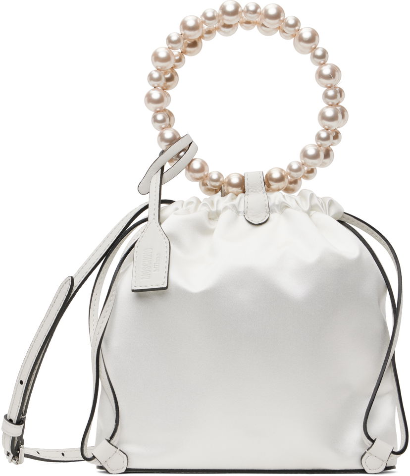 Handväska Moschino Moschino Satin Drawstring Pearl Handle Bag Vit | MC4251PP0MOR110A