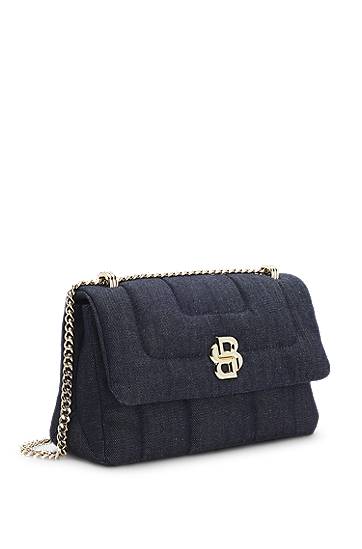 Axelväska BOSS Balenciaga Quilted Denim Shoulder Bag with Double B Monogram Blå | 50542064, 1